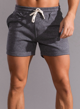 深灰色运动短裤男跑步健身 高档纯棉弹力修身三分裤夏季青年3分裤