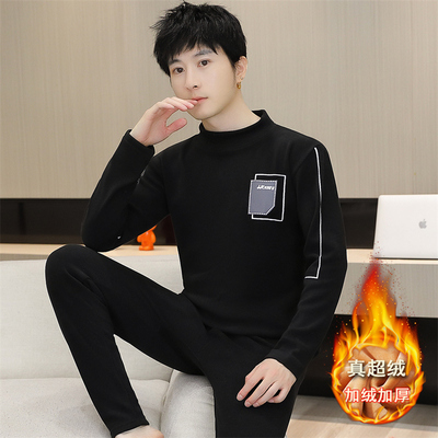 青少年男孩德绒保暖内衣套装加厚