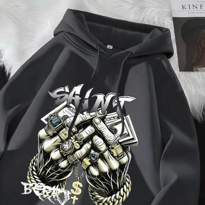 秋冬季新款加绒加厚连帽卫衣男