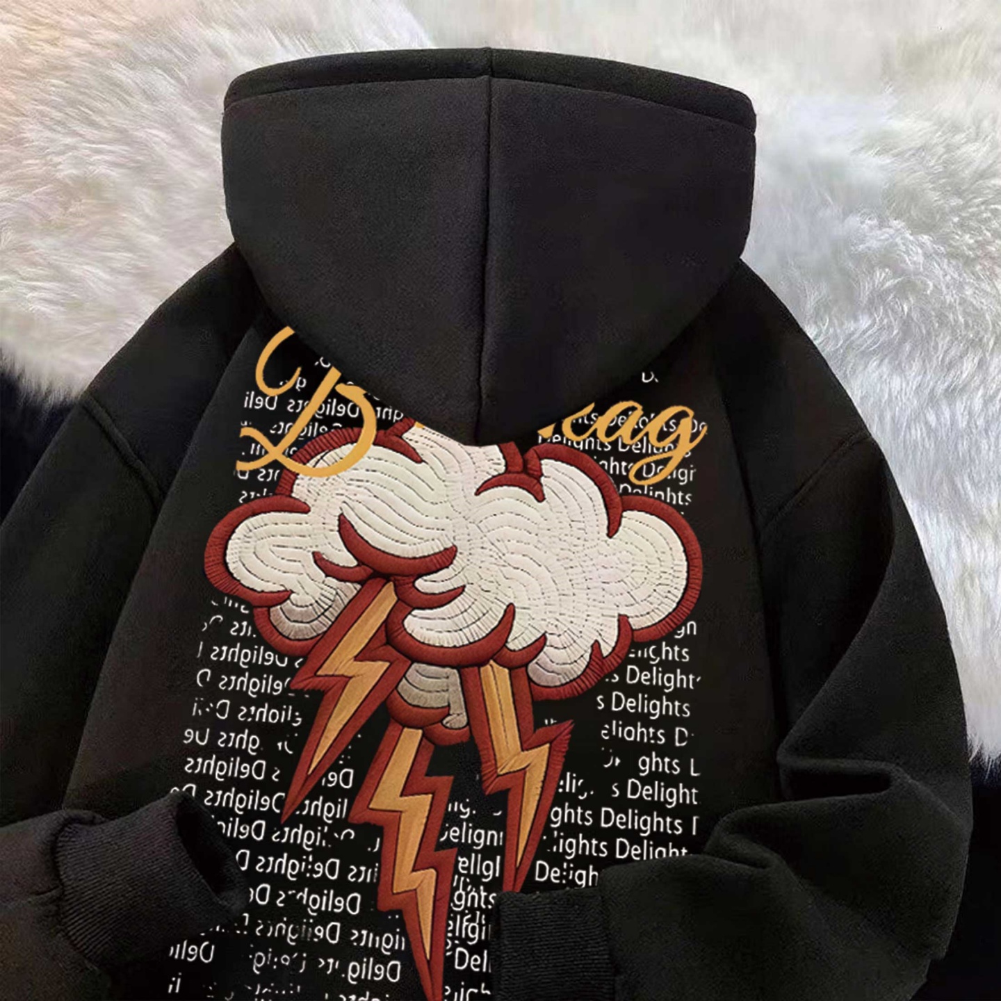 美式复古字母闪电云朵新款卫衣潮