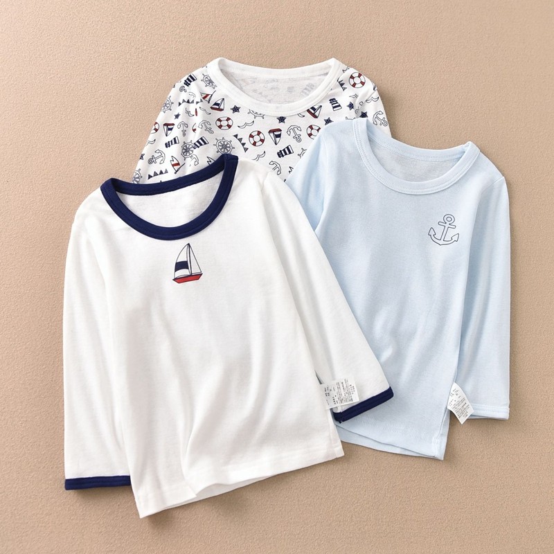 3件价A类男童纯棉薄料T恤长袖秋衣男孩儿童四季弹力打底圆领上衣