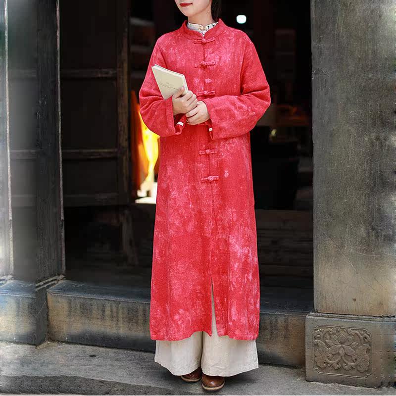 中长款棉麻风衣外套女宽松中式秋