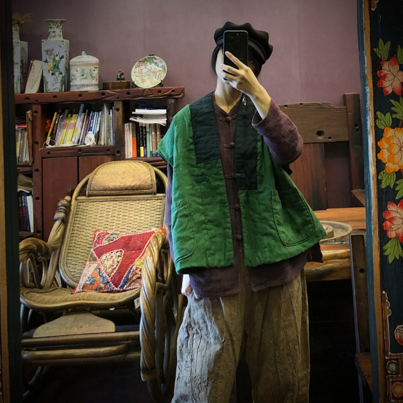 夹棉复古亚麻汉服马甲坎肩女秋冬