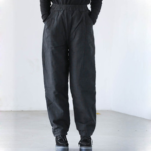 保暖显瘦萝卜裤 文艺苎麻纯色外穿棉裤 松紧腰宽松夹棉长裤 冬季 女