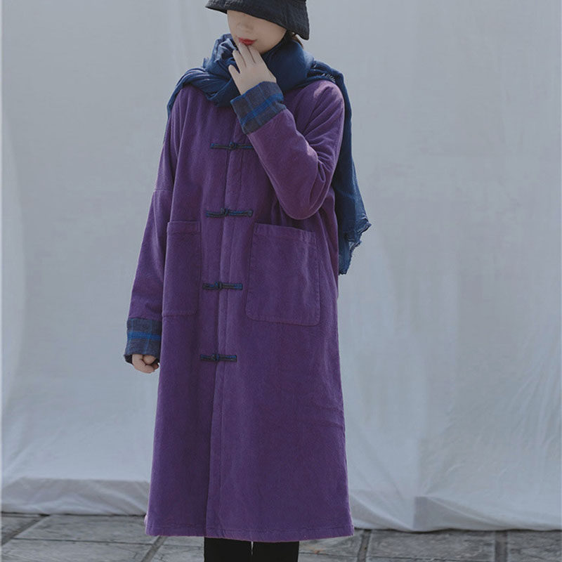灯芯绒长款保暖棉大衣女冬季外套