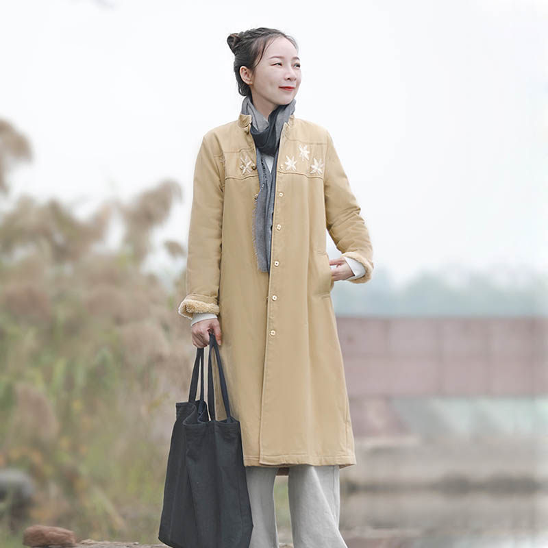 文艺棉麻宽松毛里长款风衣外套冬