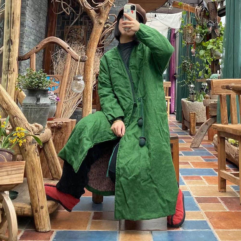 中长款复古宽松禅意棉服外套女冬