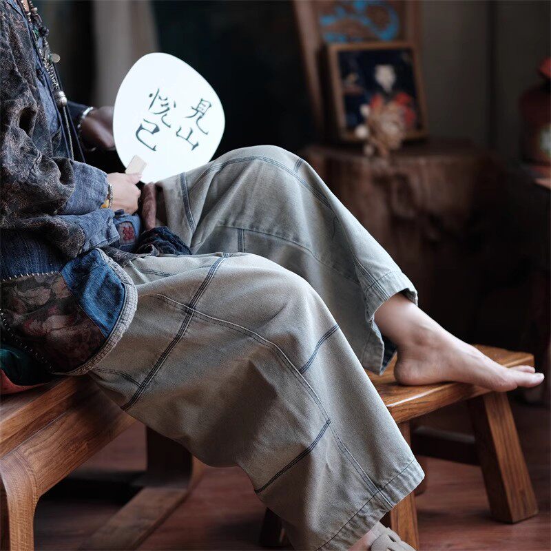 文艺纯棉水洗牛仔裤女宽松九分裤