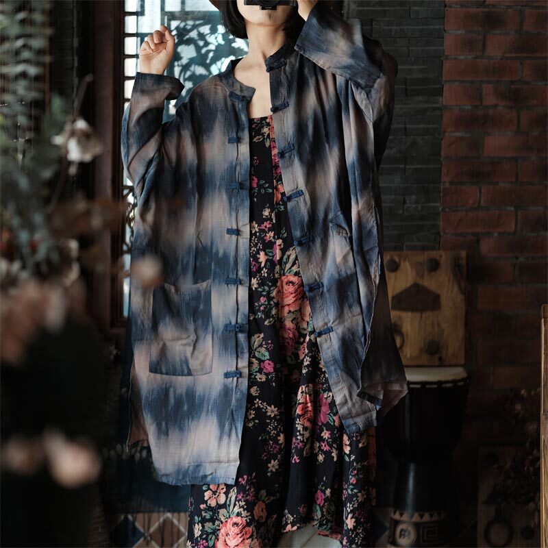 苎麻长款风衣外套女早秋中式宽松