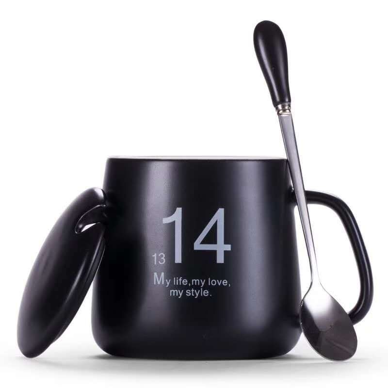 ins网红马克杯英文1314马克杯520 陶瓷情侣对杯带盖水杯情侣杯子