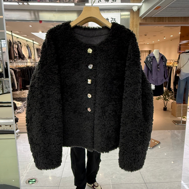 欧货短款绵羊毛皮毛一体外套