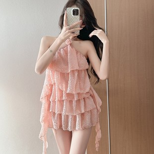 小仙女游泳衣女bikini分层层荷叶边显瘦遮肚可爱少女萌妹泳装 新款