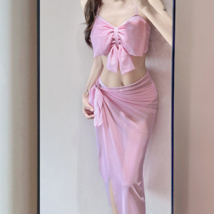 泳装 泳衣女2026新款 分体比基尼bikini三件套度假长纱大蝴蝶结新款