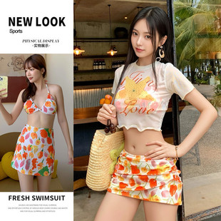 少女感辣妹游泳衣女bikini比基尼分体四件套海边度假大学生泳装