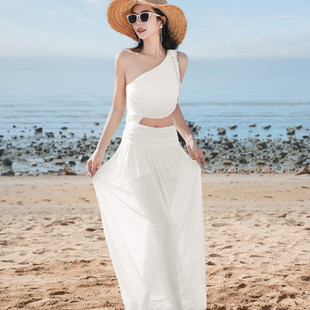 女王陛下气质高级感度假长裙性感温泉礼服式连体游泳衣女斜肩泳装