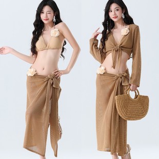 2026新款 bikini辣妹比基尼海边度假拍照巴厘岛分体四件套泳衣女