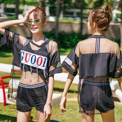 Mùa hè 2019 mới bikini chia áo tắm ba mảnh phẳng là áo tắm gió quốc gia mỏng