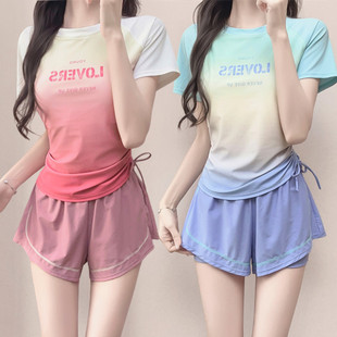 甜心撞色拼接两件套分体套装 运动游泳衣女保守显瘦遮肉学生泳装