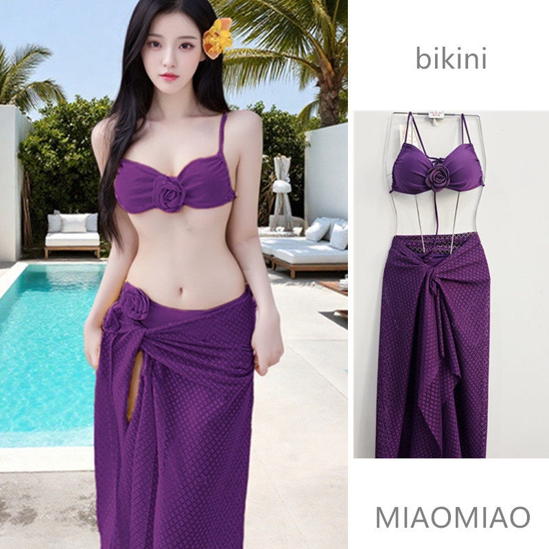 bikini比基尼性感紫色游泳衣女三件套巴厘岛度假沙滩仙女泳装新款