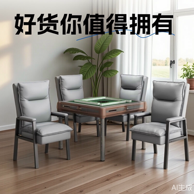 高性回弹坐垫打麻将椅子久坐舒服加钢架四把一套棋牌室专用靠背椅
