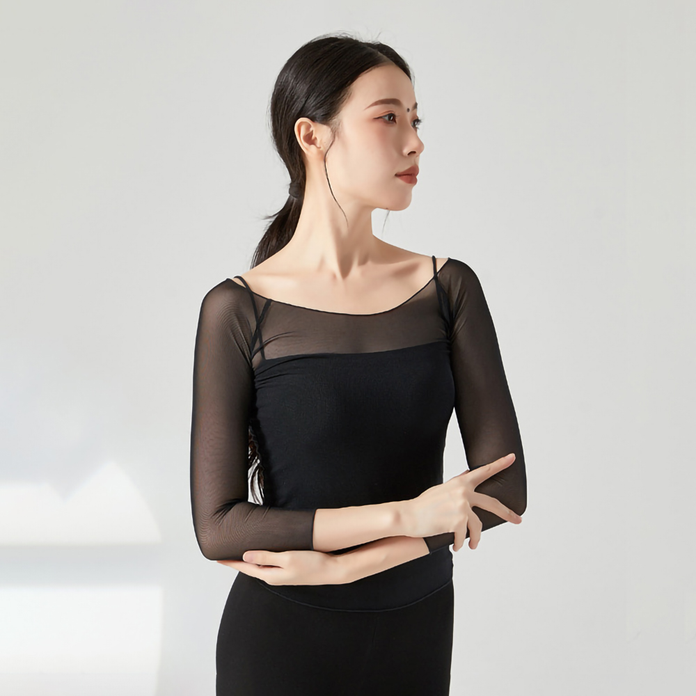 古典舞芭蕾舞透视网纱衣弹力上衣舞蹈服练功服形体服显瘦演出服装