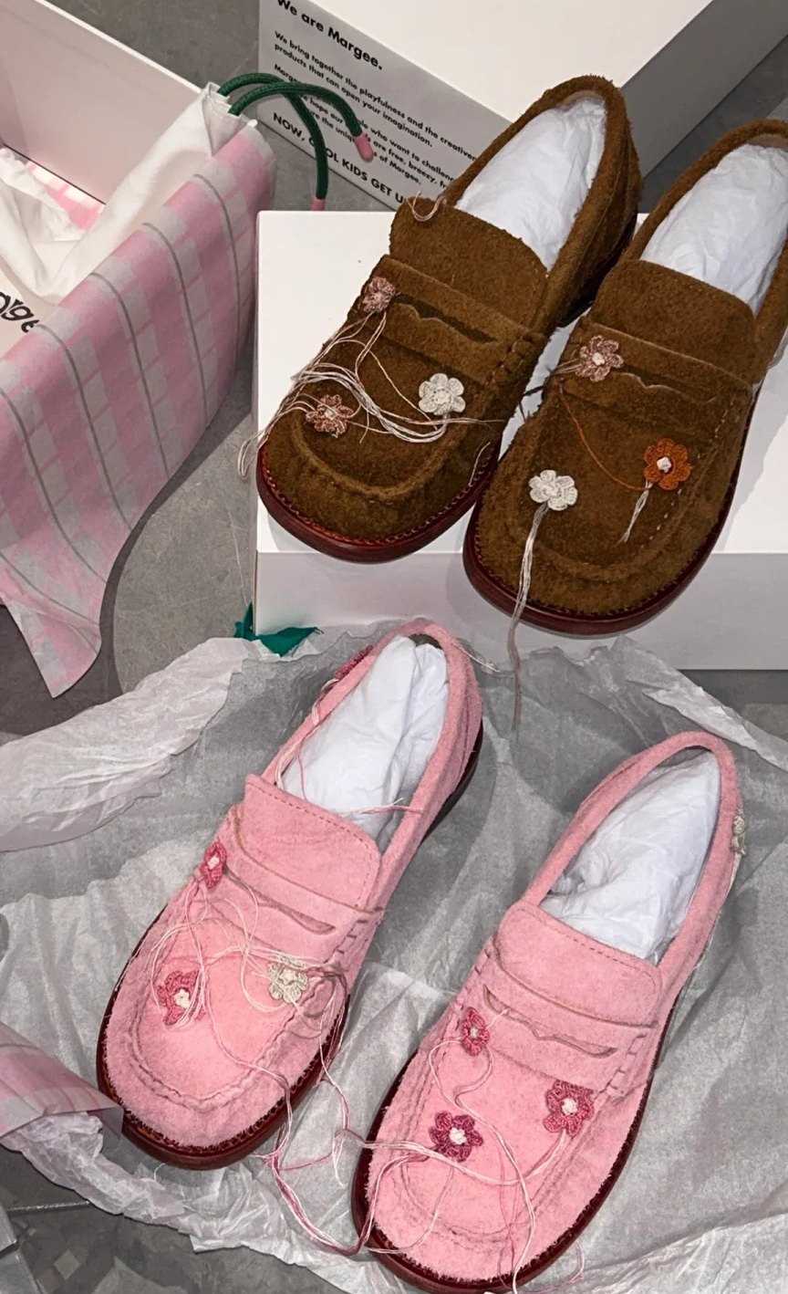 2025新款花朵流苏乐福鞋真皮女士棕色爆款鞋网红同款