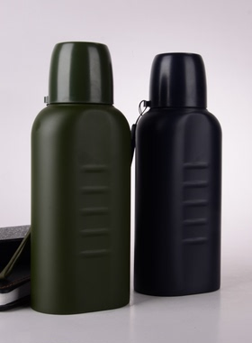 真空扁形保温运动水壶不锈钢正品户外保安八件套配件蓝色