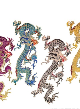 中国风蓝色龙刺绣 银黑龙水溶花旗袍衣服 民族风装饰辅料手工缝