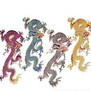 中国风蓝色龙刺绣 银黑龙水溶花旗袍衣服 民族风装饰辅料手工缝