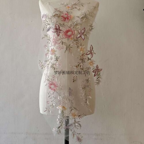 扎染刺绣大布贴珠绣面料花贴 米珠亮片多色礼服服装花片 新品上市