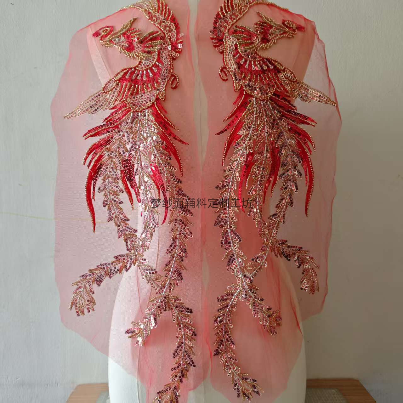 珠绣大凤凰布贴 新娘婚纱礼服装饰珠子亮片刺绣辅料DIY新品上市