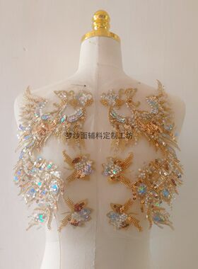 小凤凰一对价 珠绣凤凰花贴 新娘婚纱礼服刺绣珠子彩片 新品上市
