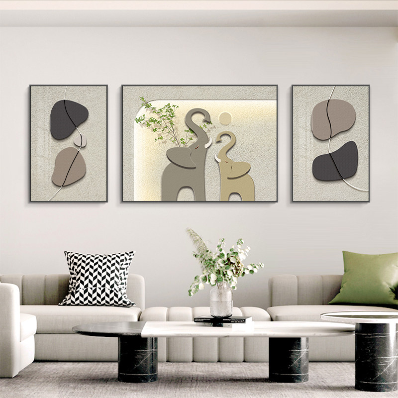 抽象艺术客厅装饰画 画现代简约大象三联画 画高级感大气沙发背景