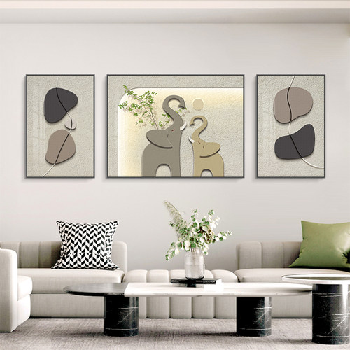 抽象艺术客厅装饰画 画现代简约大象三联画 画高级感大气沙发背景