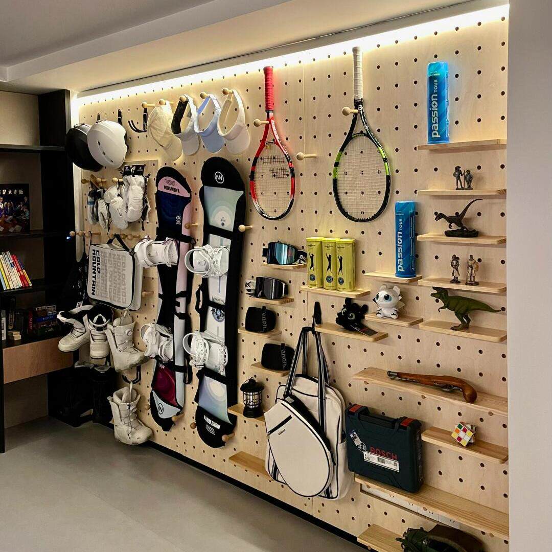 实木洞洞板户外装备收纳墙骑行露营挂墙板整墙置物整理展示架