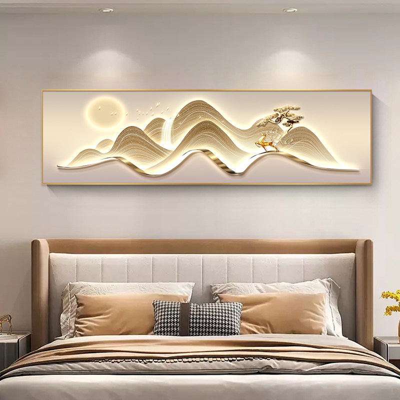 现代轻奢卧室装饰画背有靠山主卧床头挂画高级感房间背景墙壁画