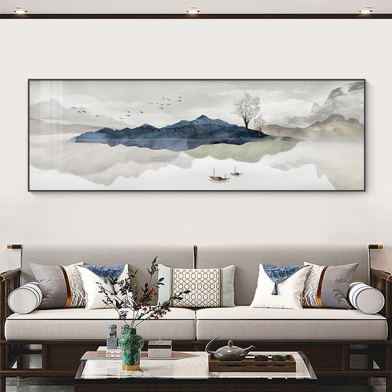 新中式客厅装饰画横版沙发背景墙挂画水墨禅意书房办公室茶室壁画