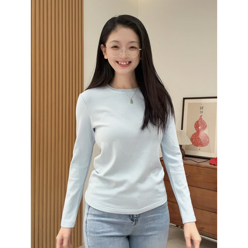 棉特工正肩修身圆领螺纹领打底衫