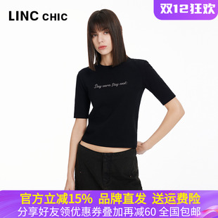 修身 圆领五分袖 简约T恤女S241FK084Y 新款 LINCCHIC金羽杰2024春季