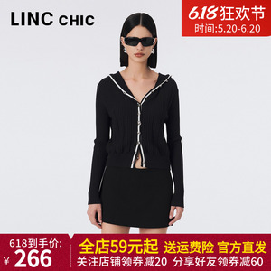 LINCCHIC金羽杰2023年秋新款轻奢撞色连帽毛针织开衫女S233CR398Y