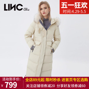 LINCCHIC金羽杰羽绒服连帽修身中长款羽绒服女冬季外套Y21608202