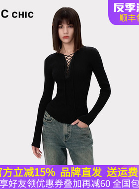 LINCCHIC金羽杰2024年秋季新品修身绑带设计针织衫女S243SW532