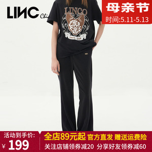 LINC金羽杰2023春夏季新款弹力松紧腰头休闲宽腿长裤女S232KP126Y