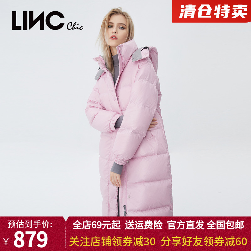 LINC金羽杰2021年冬季新款女加厚白鸭绒连帽长款羽绒服Y21806208