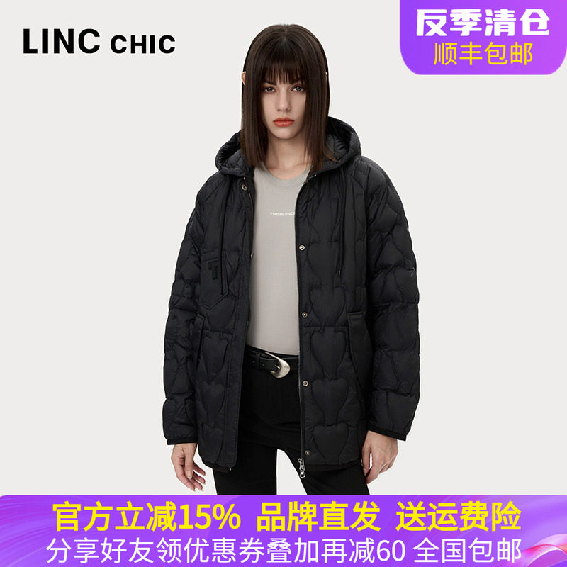 LINC金羽杰2024年秋季新款轻薄中长款连帽罩衫羽绒服女Y24802054