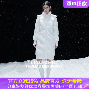 LINCCHIC金羽杰2023秋冬新款 连帽羽绒服女Y23808335 鹅绒轻体长款