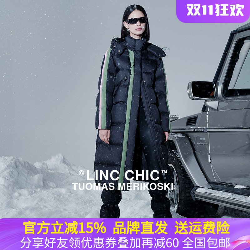 金羽杰冬季鹅绒长款连帽羽绒服