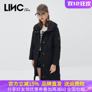 LINC金羽杰2022秋冬新款 羽绒服女Y22808207 风衣感连帽简约长款