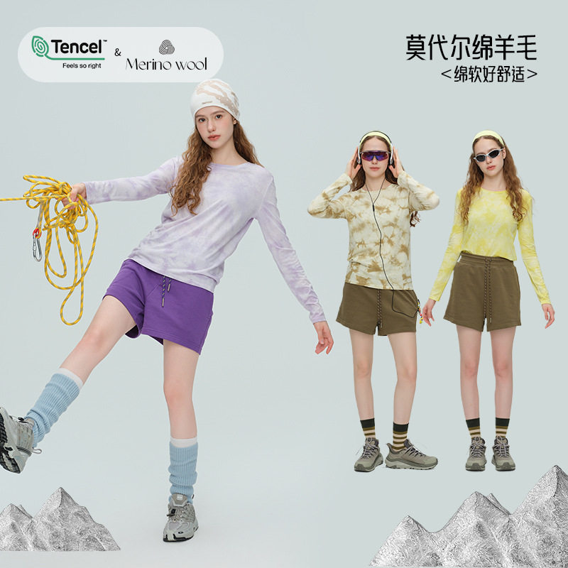 2025秋冬新款瑜伽服女扎染长袖渐变色T恤运动健身宽松圆领套头衫