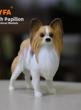 吉佳美YFA直销迷你蝴蝶犬狗模型仿真蝶耳犬摆件巴比伦车载工艺品